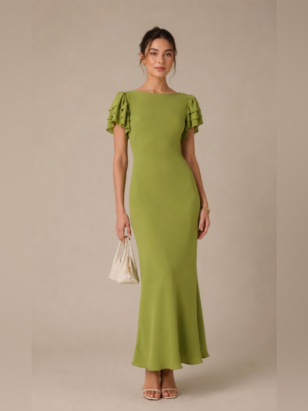 o.p.t Leonore Sculpted Chartreuse  Muted Green Flutter Sleeve Few Moda Size S&L